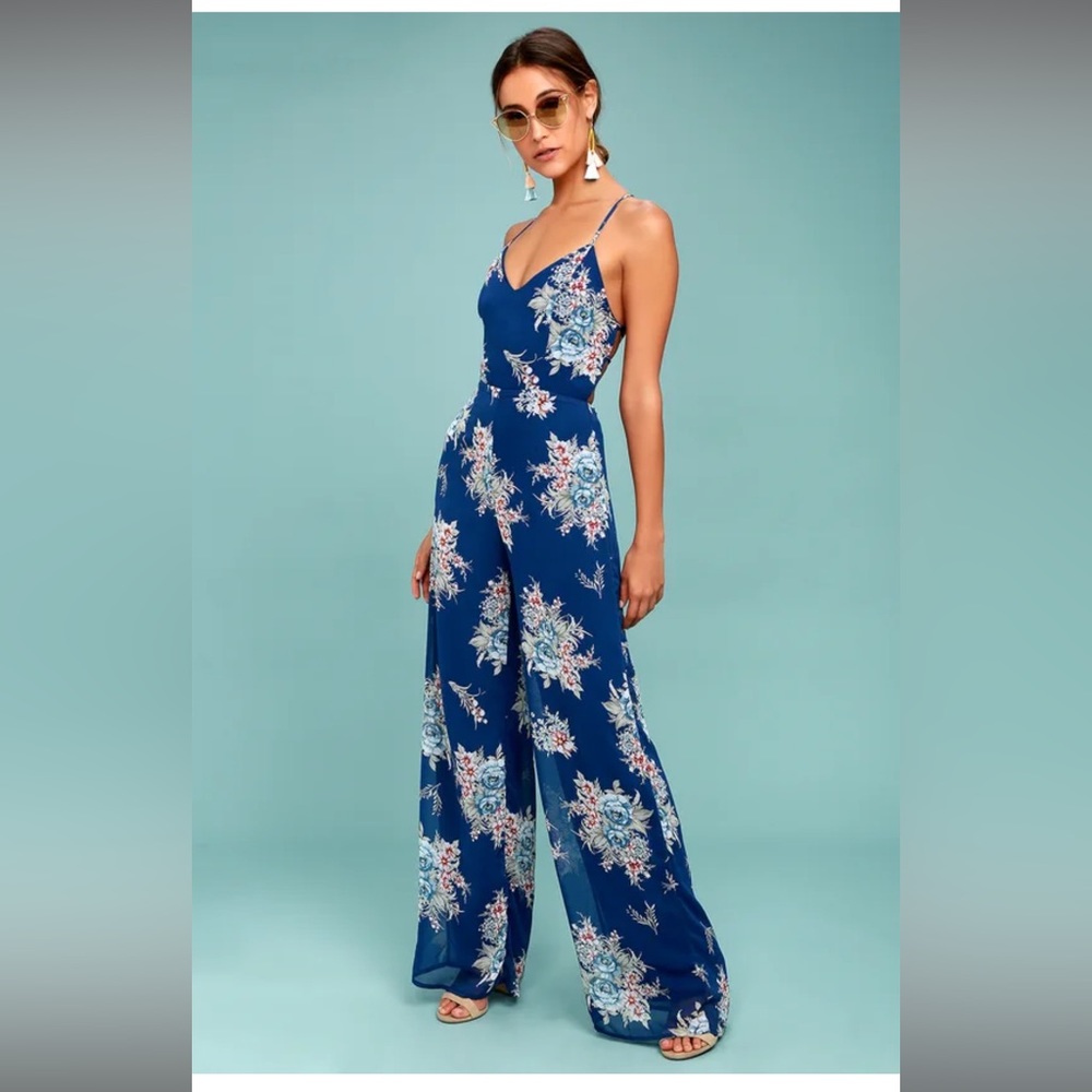 Lulu’s Shea Navy Blue Floral Print Jumpsuit